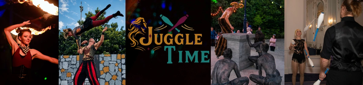 JuggleTime Entertainment banner with logo and various performance pictures